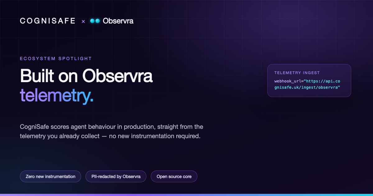 CogniSafe × Observra: Built on Observra telemetry.